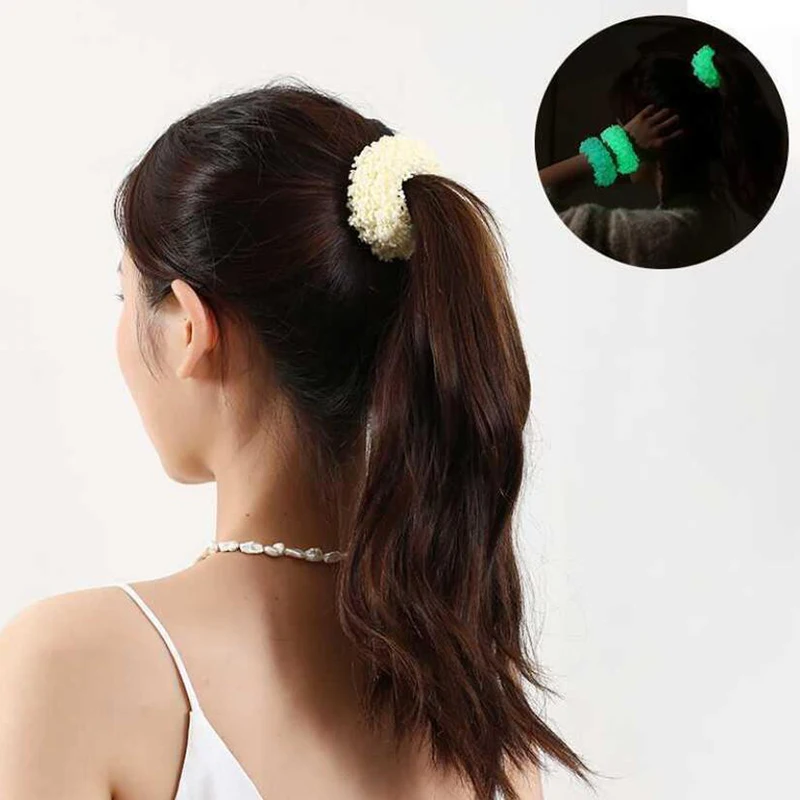 

2021 New Girls Luminous Rubber Scrunchies Hairband Ponytail Holder Headwear Elastic Hair Bands Solid Color Hair Accessories