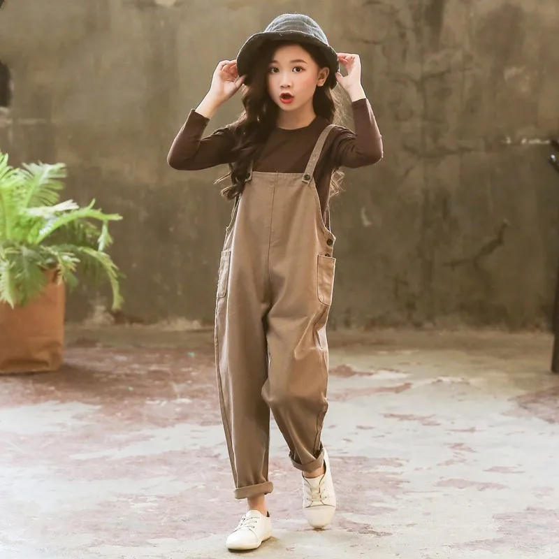 

2020 Spring Kids Girls Clothes Set Sport Shirt + Overall Pants 2 PCS Suits Teens Girls Solid Causal Set Children Tracksuit