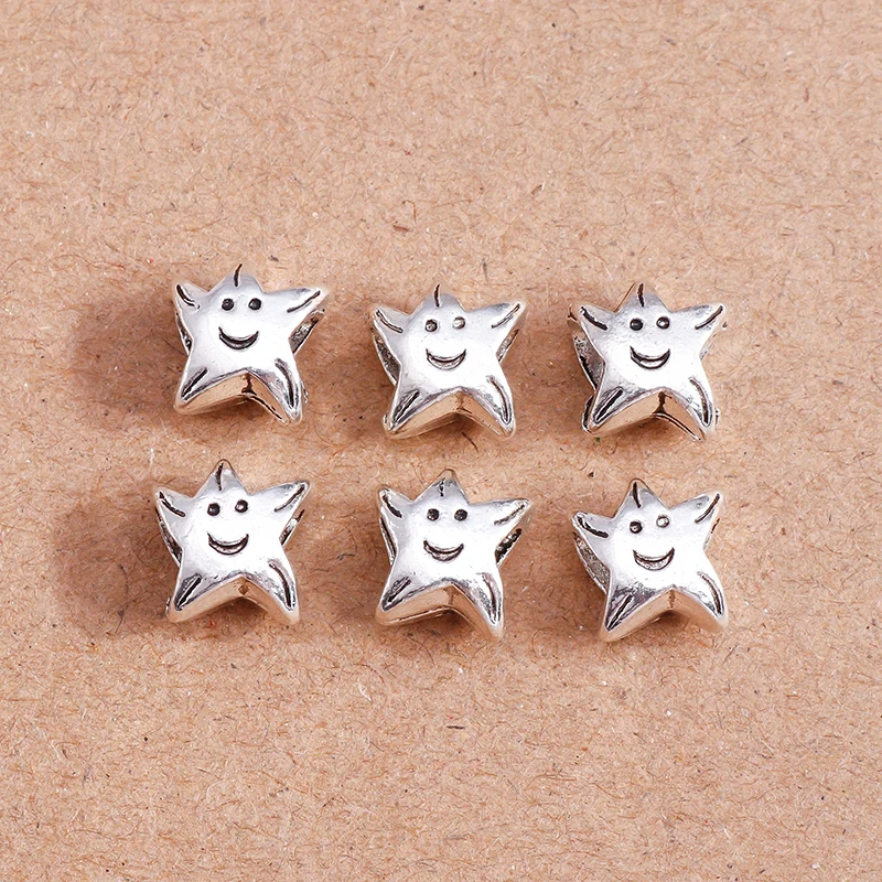 

15pcs Tibetan Silver Color Cute Smile Star Charms Beads for Jewelry Making DIY Handmade Bracelets Loose Spacer Beads Crafts Gift
