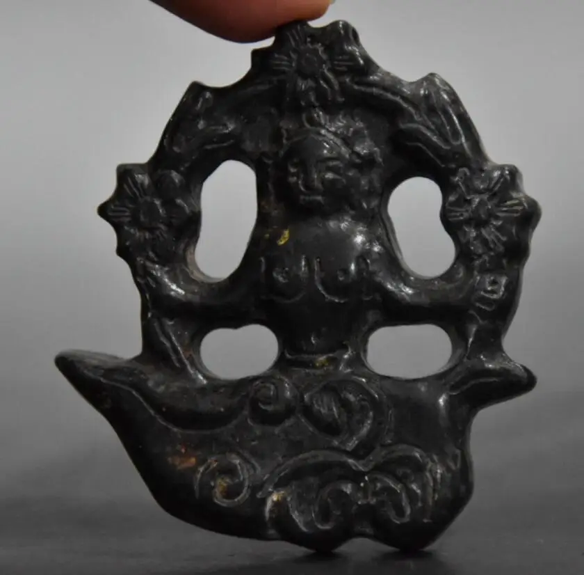 

Хуншанская культура архаизированная черная железная метеорит сидят облако Гуаньинь Будда маленькая статуя