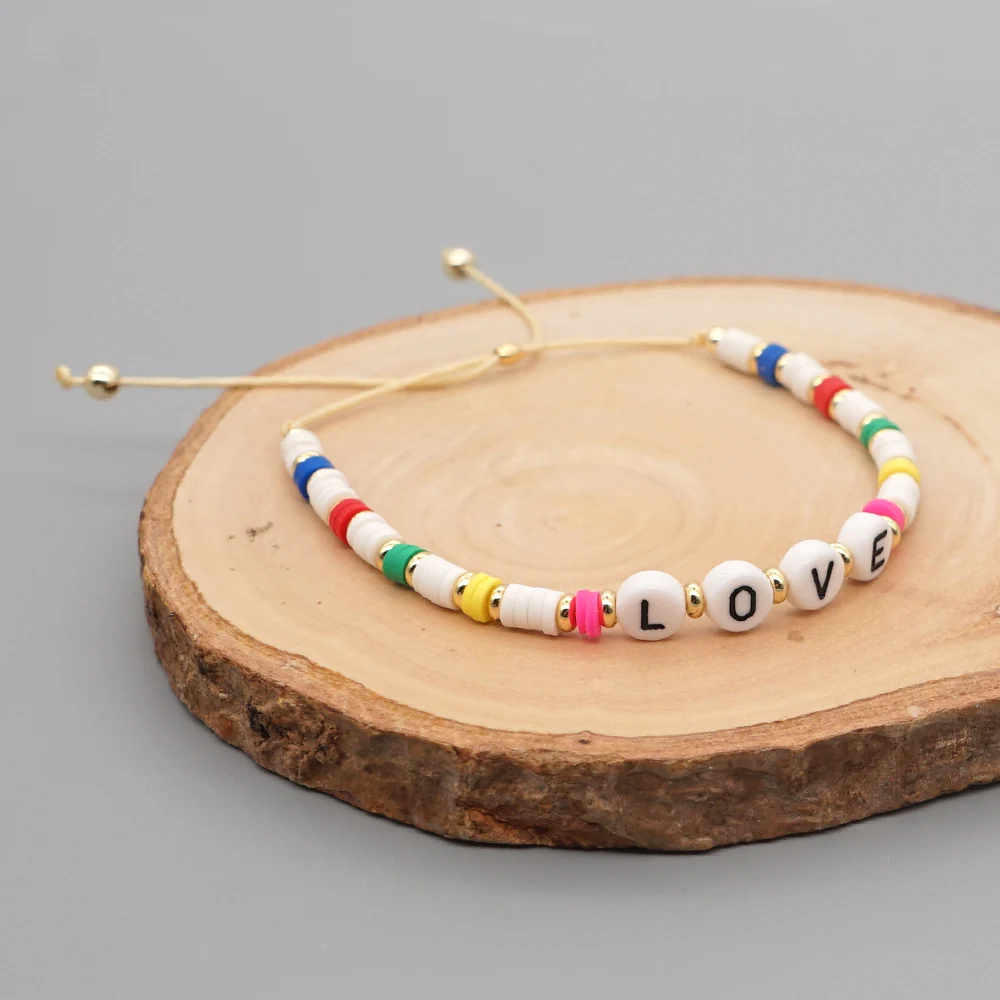 Браслет Go2Boho с надписью Love для женщин модные ювелирные изделия браслет Heishi