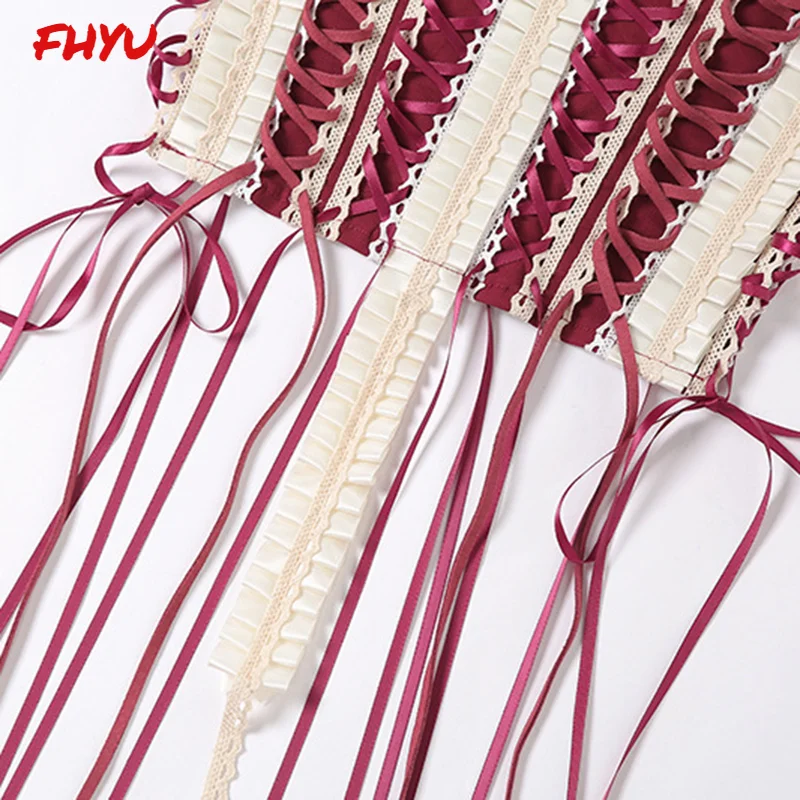 

FHYU New Style Strap Ribbon Sexy Women Corset Top S-L High Quality Street Fashion Slim Backless Tube Top Bandage Corsets Female