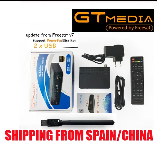 1 шт. GT медиа Freesat gtмедиа v7s DVB-S2 спутниковый ресивер Полный 1080P рецептор PowerVu Biss WiFi 3g Youtube USB PVR телеприставка