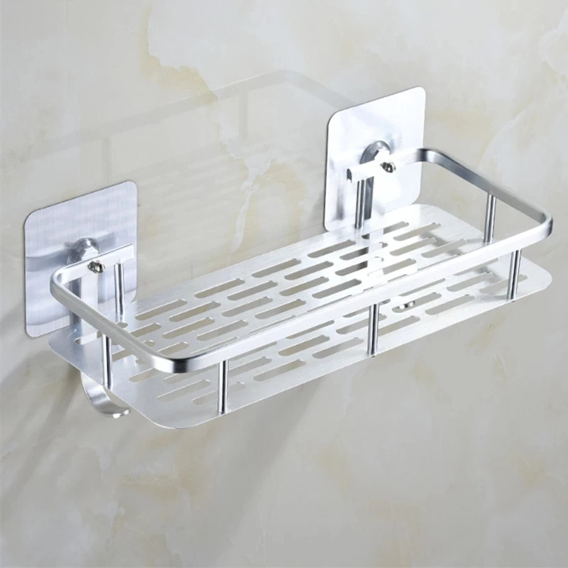 

No Drilling Shelf Shower Shelf Adhesive Aluminum Shower Caddy For Shampoo Holder Kitchen Rack Storage Organizer Rectangle Wall