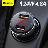 baseus metal dual usb car charger 4 8a fast charging for iphone 12 11 huawei xiaomi phone usb socket adapter auto accessories