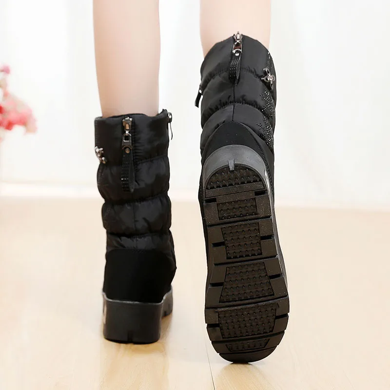 Классические женские зимние сапоги Водонепроницаемая хлопковая обувь женская