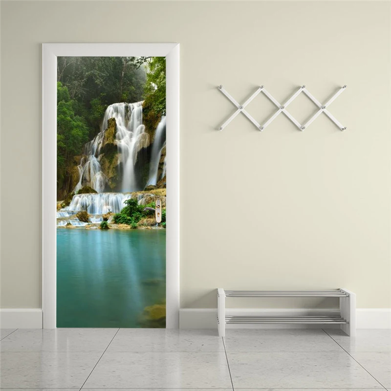 

Self-adhesive landscape waterfall art door sticker home decoration door cover wall sticker mural porch wallpaper poster