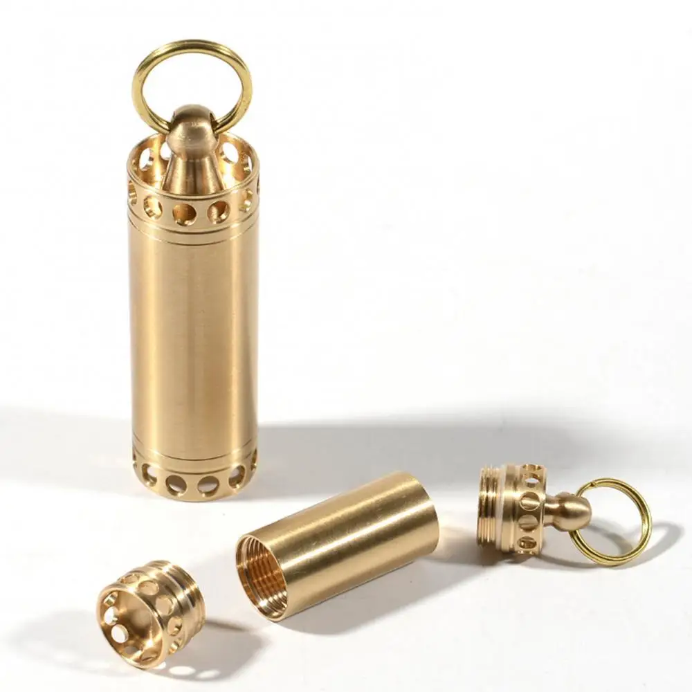 

Brass Outdoor Waterproof Capsule Pill Box Seal Bottle Camping First-aid Tool