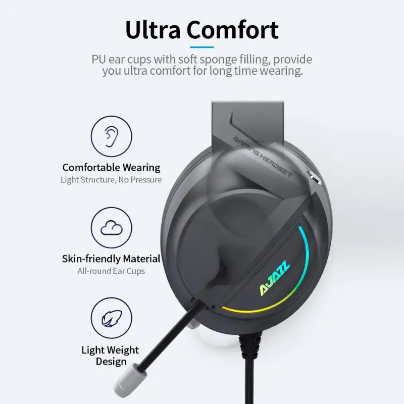 

2021 New AX365 Gaming Headset USB Wired 7.1 Stereo Surround Sound LED Light Noise Canceling Microphone Over-head Headset