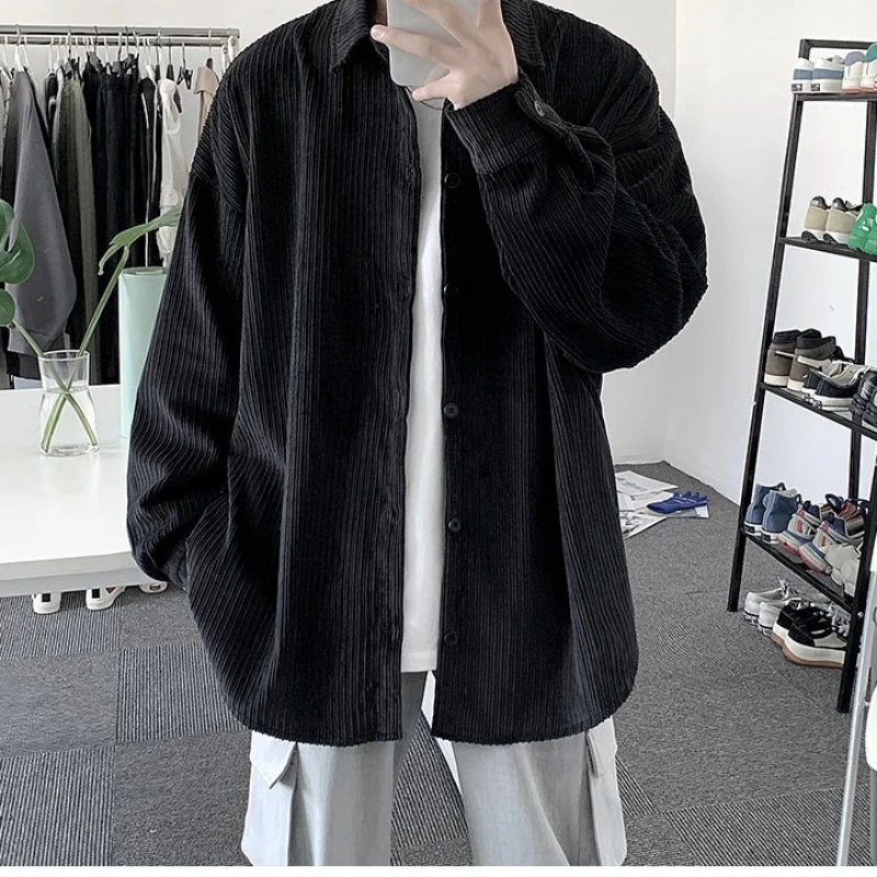 

Fashion Casual Long-Sleeved Shirt Men's Autumn Winter Models Solid Color Loose Tops Hong Kong Style Trend Student Jacket