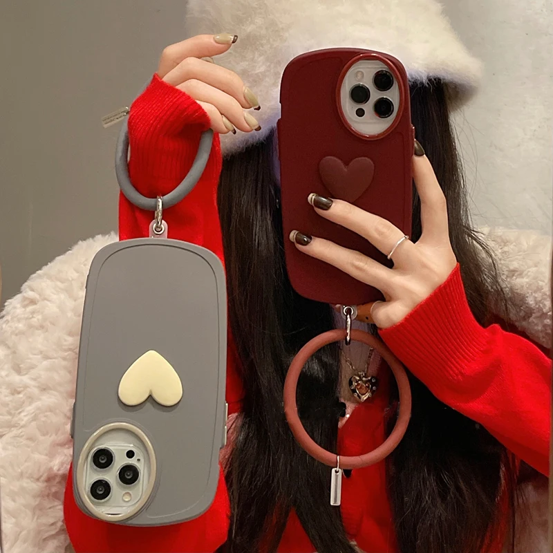 

DIY 3D Love Heart Silicone Wristband Phone Case For iPhone 13 Pro Max 11 12 Pro Max XS Max XR X 8 7 Plus Soft Bumper Back Cover