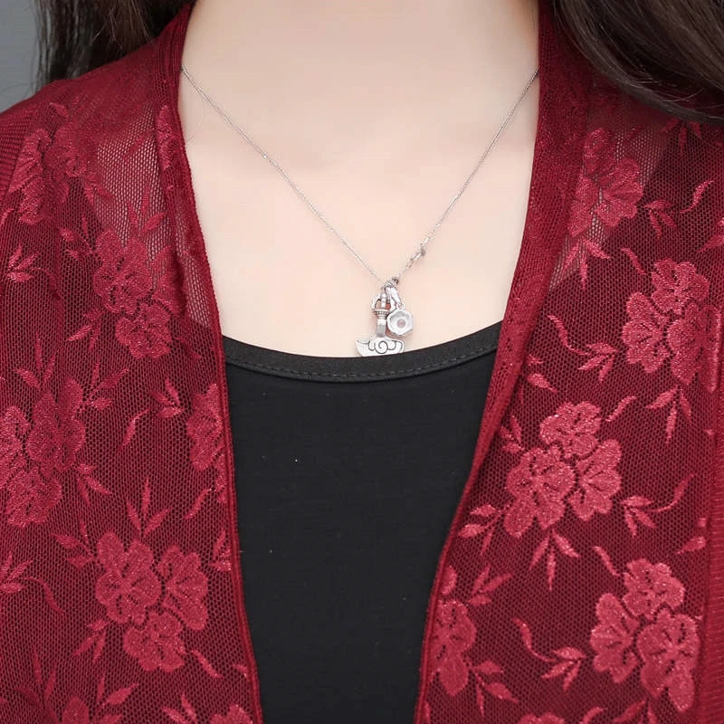 

Summer Plus Size Sun Protection Shirt Women Nine Points Sleeve Long Thin Lace Shawl Cardigan Jacket Female Clothing 5XL H1344