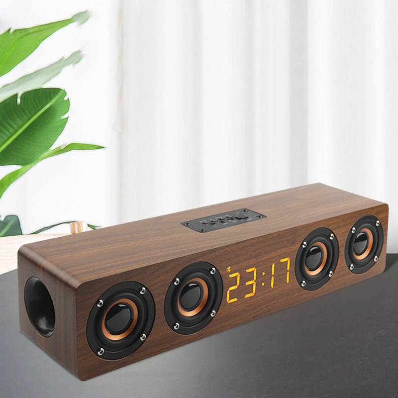 Деревянные портативные часы Беспроводная Bluetooth колонка стерео ПК ТВ система