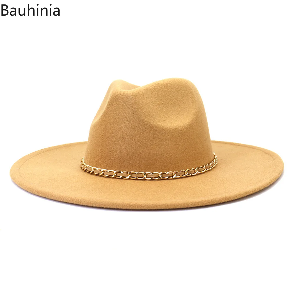 

Bauhinia Women Hats 905CM Wide Brim Imitation Wool Felt Fedora Hats Fashion Church Party Dress Hat Elegant Jazz Top Hat