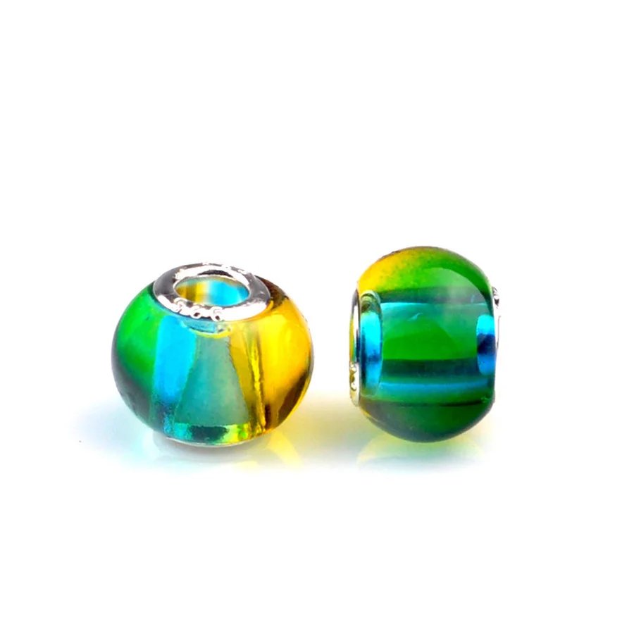 Чарм Радужное Стекло Большое Отверстие Бусины Натуральный Камень и Круглая Форма Подходят для Браслета Браслета для Женщин Модные Украшения DIY Подарок.