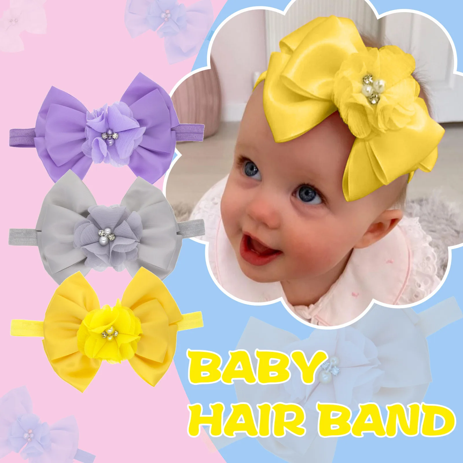 

3pcs/set Baby Headbands For Newborn Hair Band Cute Baby Bow Flower Elastic Bow Headwear Kids Gifts Girl Hair Accessories 2021