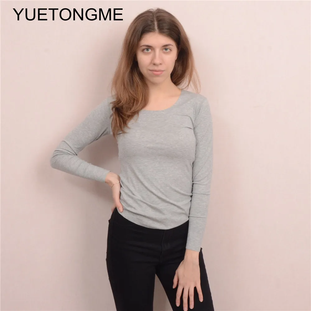 Женская футболка с длинным рукавом и круглым вырезом однотонная|american apparel|women t