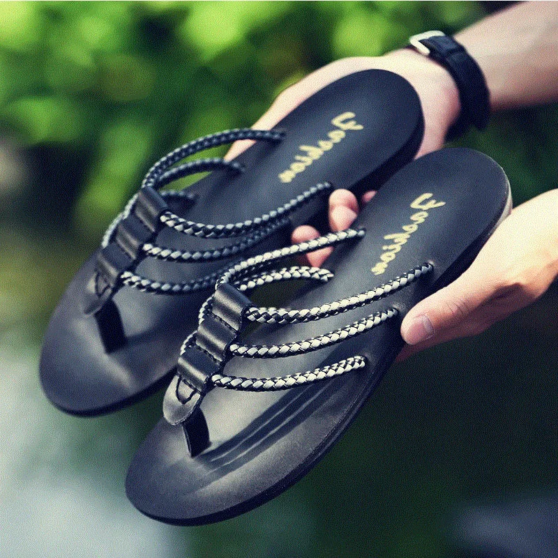 Мужские летние Вьетнамки сандалии Шлепанцы из натуральной кожи повседневная