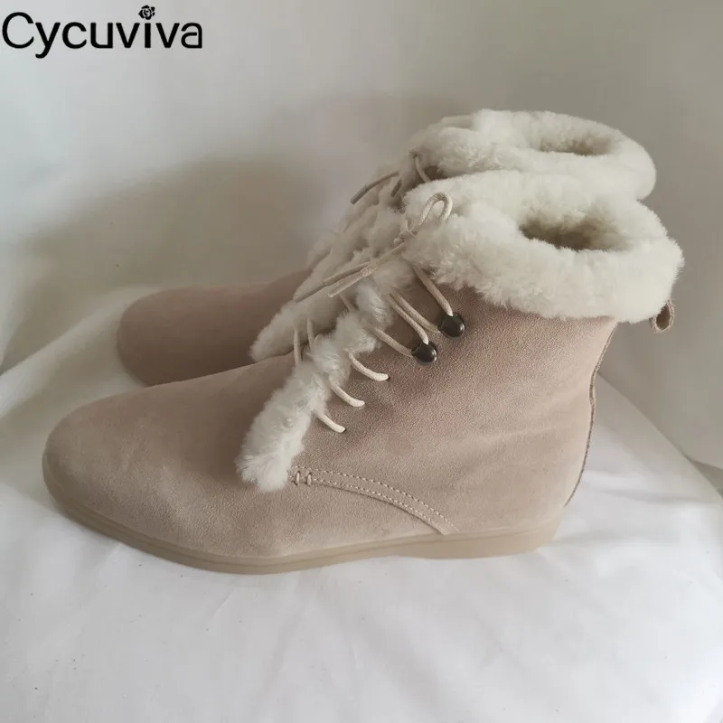 Женские зимние ботинки с высоким берцем шерстяные телесного и черного цвета со