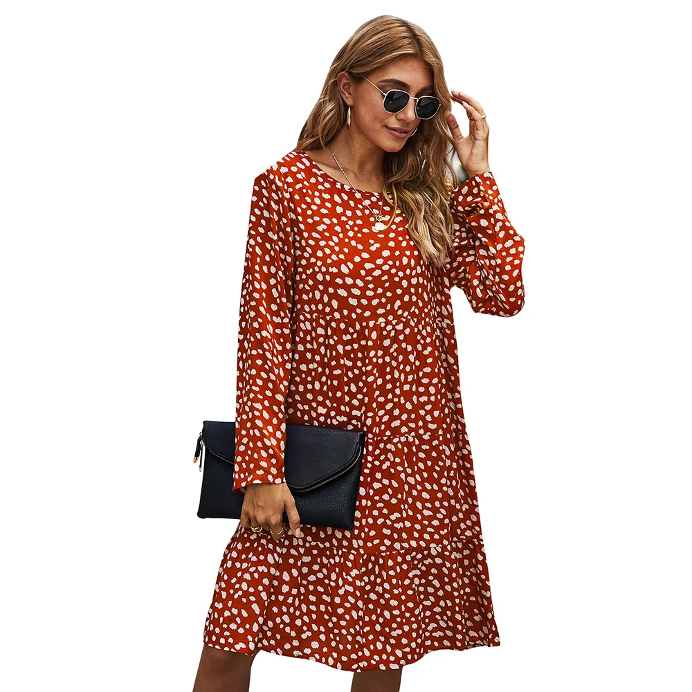 

IZALEWIS Woman Dress Original Design Spot Design Loose Casual Dress A-Line O-Neck Mid-Calf Dress Dropshipping Vintage Dress