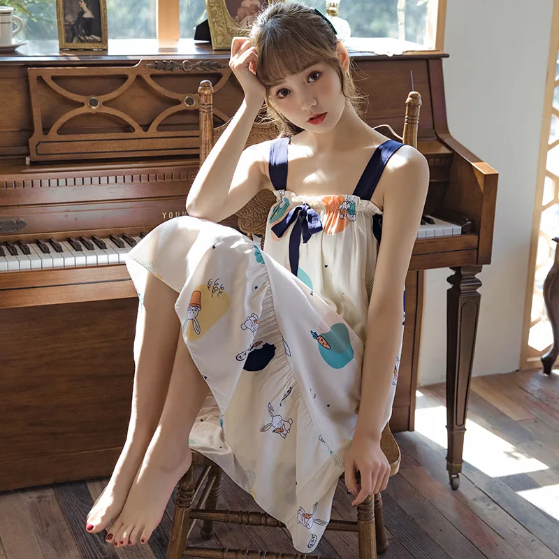 

Cute Print Nightdress Soft Print Nightgown Women Sleep Dress Casual Home Dressing Gown Spring Summer New Nightwear Homewear