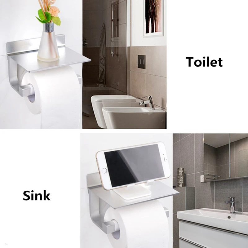 

SHGO HOT-Toilet Paper Holders Space Aluminum Multi-Function Storage Hooks Bathroom Shelves with Ashtray Towel Shelf Phone Holder