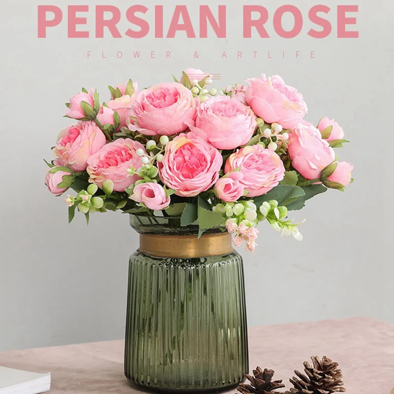 

30cm Rose Silk Bouquet Peony Artificial Flowers 5 Big Heads 4 Small Bud Bride Wedding Party Home Decoration Fake Flowers Faux