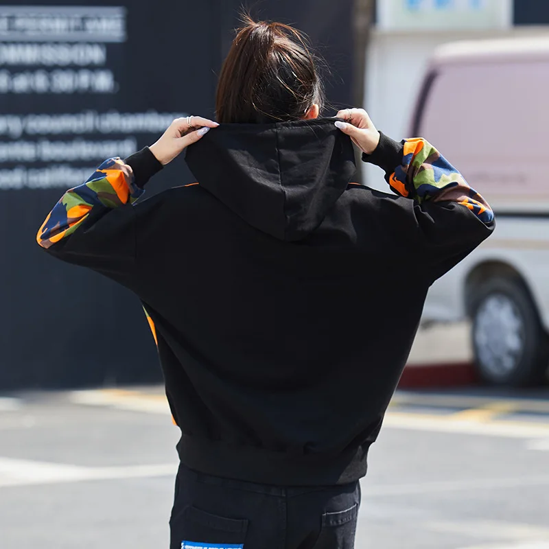 

QING MO Hooded Women Colorful Camouflage Sweatshirt 2021 Women Drawstring Sweatshirt Female Oversized Sweatshirt ZQY6596