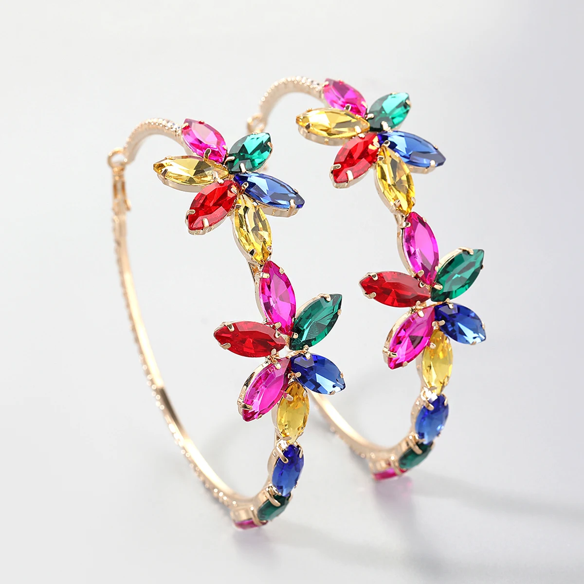 

JIJIAWENHUA New Trend Multicolor Rhinestone Women's Hoop Earrings Dinner Party Fashion Statement Luxury Jewelry Accessories