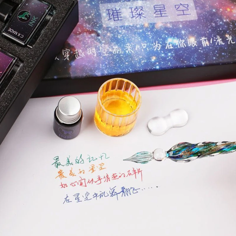 

Glass Dipped Pen Ink Set Crystal Glass Pen with 12 Bottles Color Inks Calligraphy Pen Gift for Drawing Signatures drop shipping