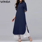 Женское Повседневное платье-рубашка с длинным рукавом 2021 VONDA сексуальное боковое платье с разрезом на воротнике с лацканами в богемном стиле