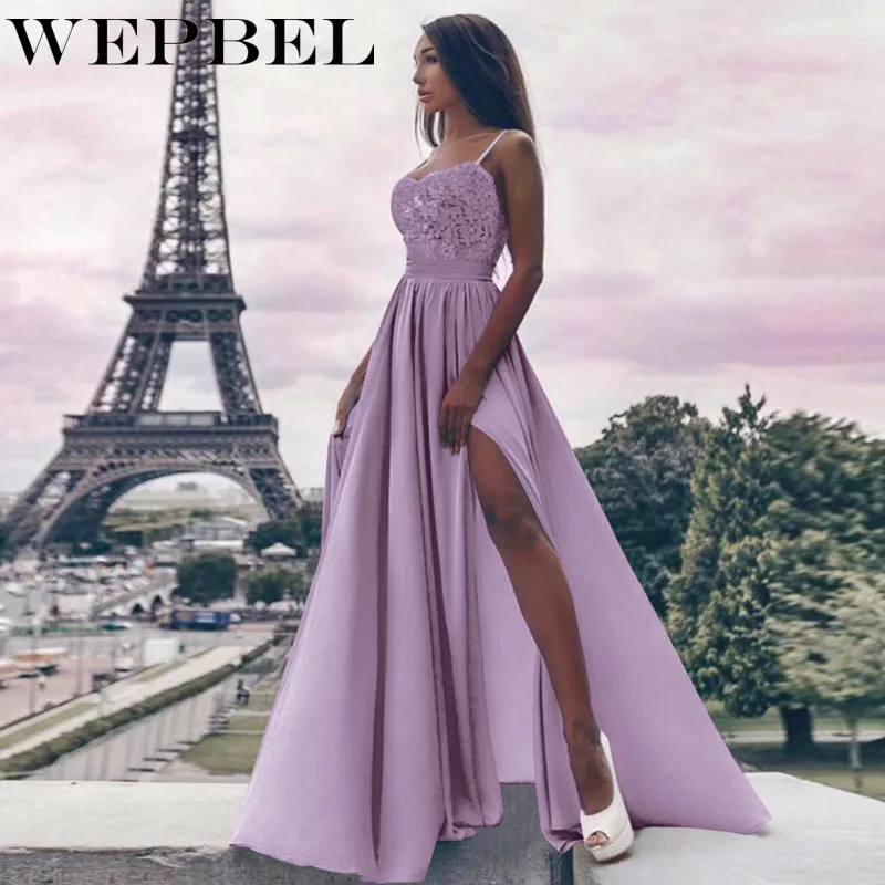 

Женское платье на бретельках WEPBEL, однотонное Летнее Длинное платье с цветочным кружевом, без рукавов, с оборками