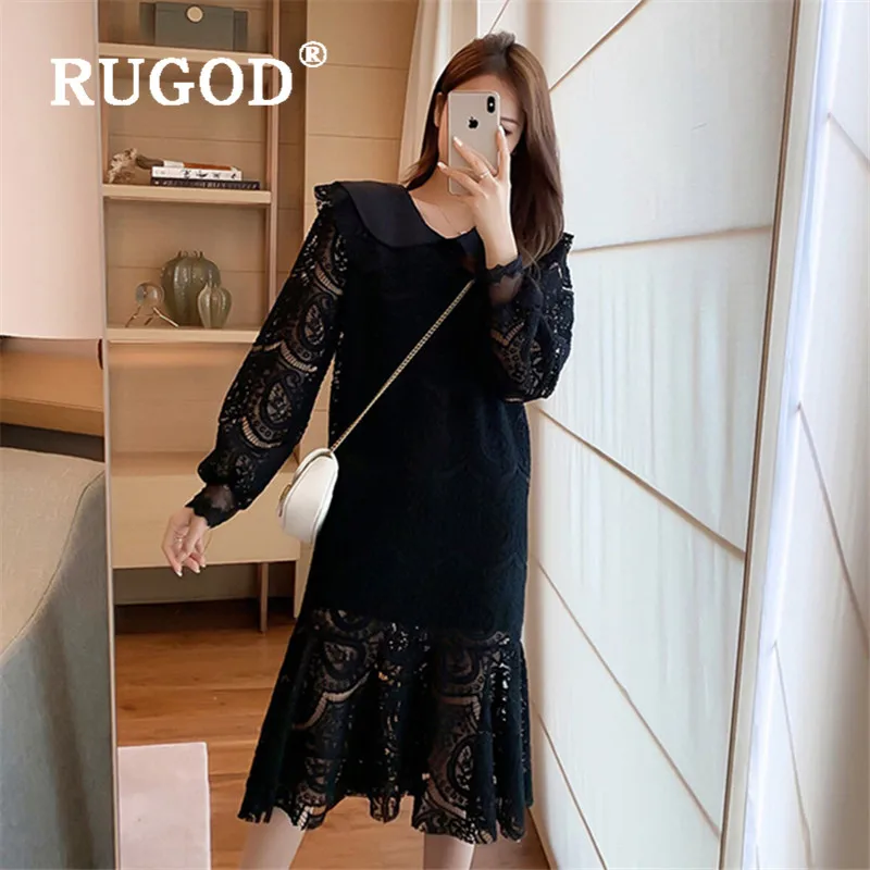 Женское платье с рюшами RUGOD повседневное кружевное средней длины длинными