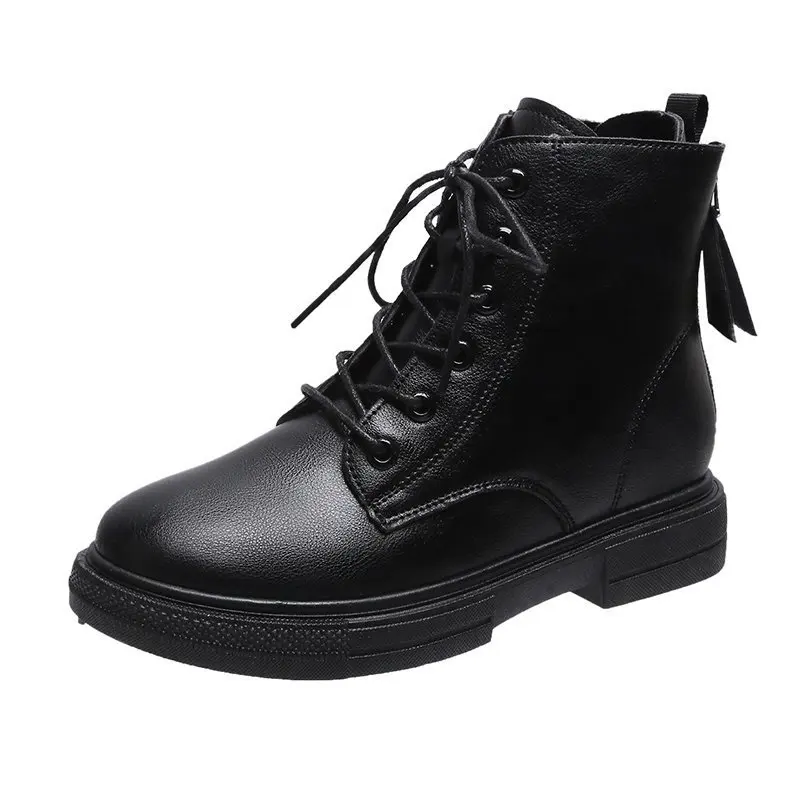 

2020 New Ankle Boots Women Back double zipper Leather Cross-Tied Round Toe Lady Fashion Boots Winter Platform Shoes Handmade