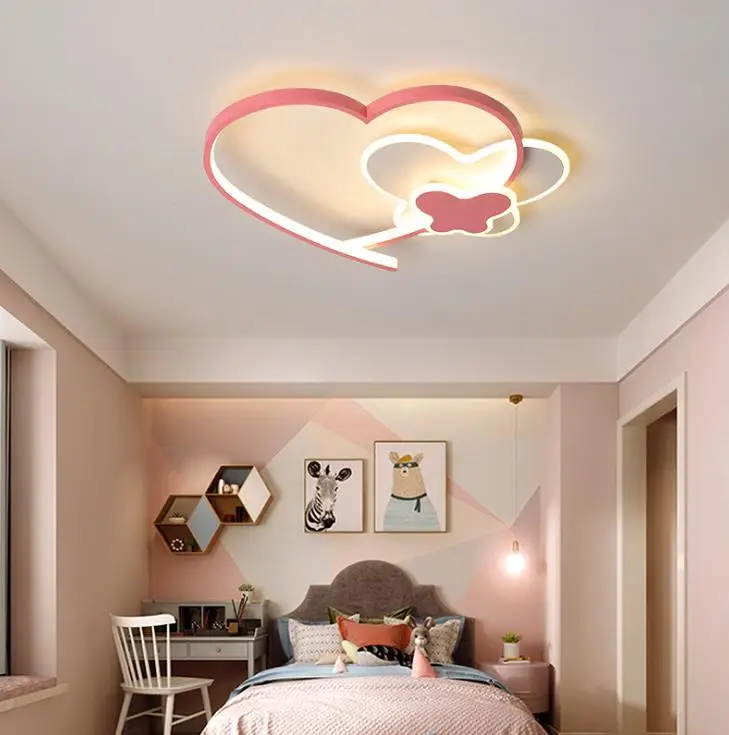 Modern Nordic Design Acrylic LED Ceiling Lights Pink heart Indoor Lighting Ceiling Lamps for Children Room Girl's Room Bedroom