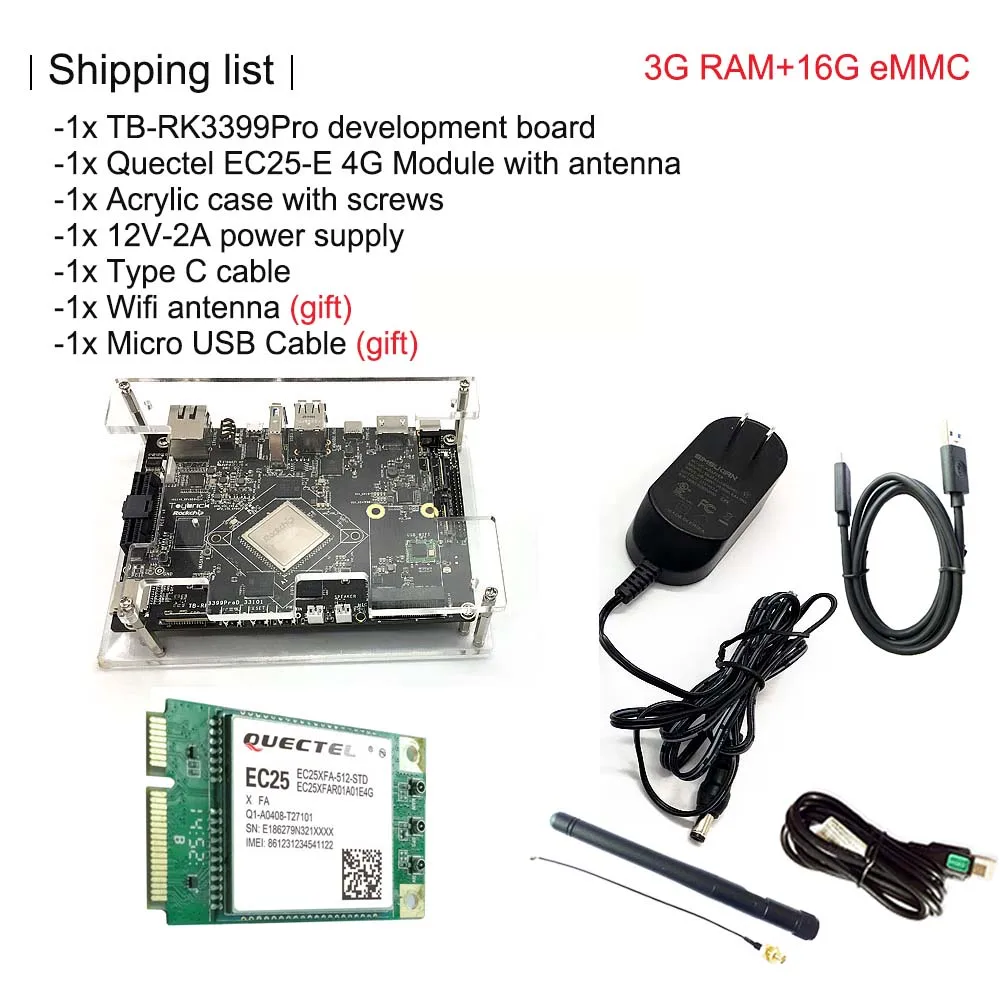 Комплект 4 RK3399Pro AI Development Kit одноплатный компьютер для художественного интеллекта глубокого обучения ускорения TensorFlow Android/linux - Комплект: Комплект 4