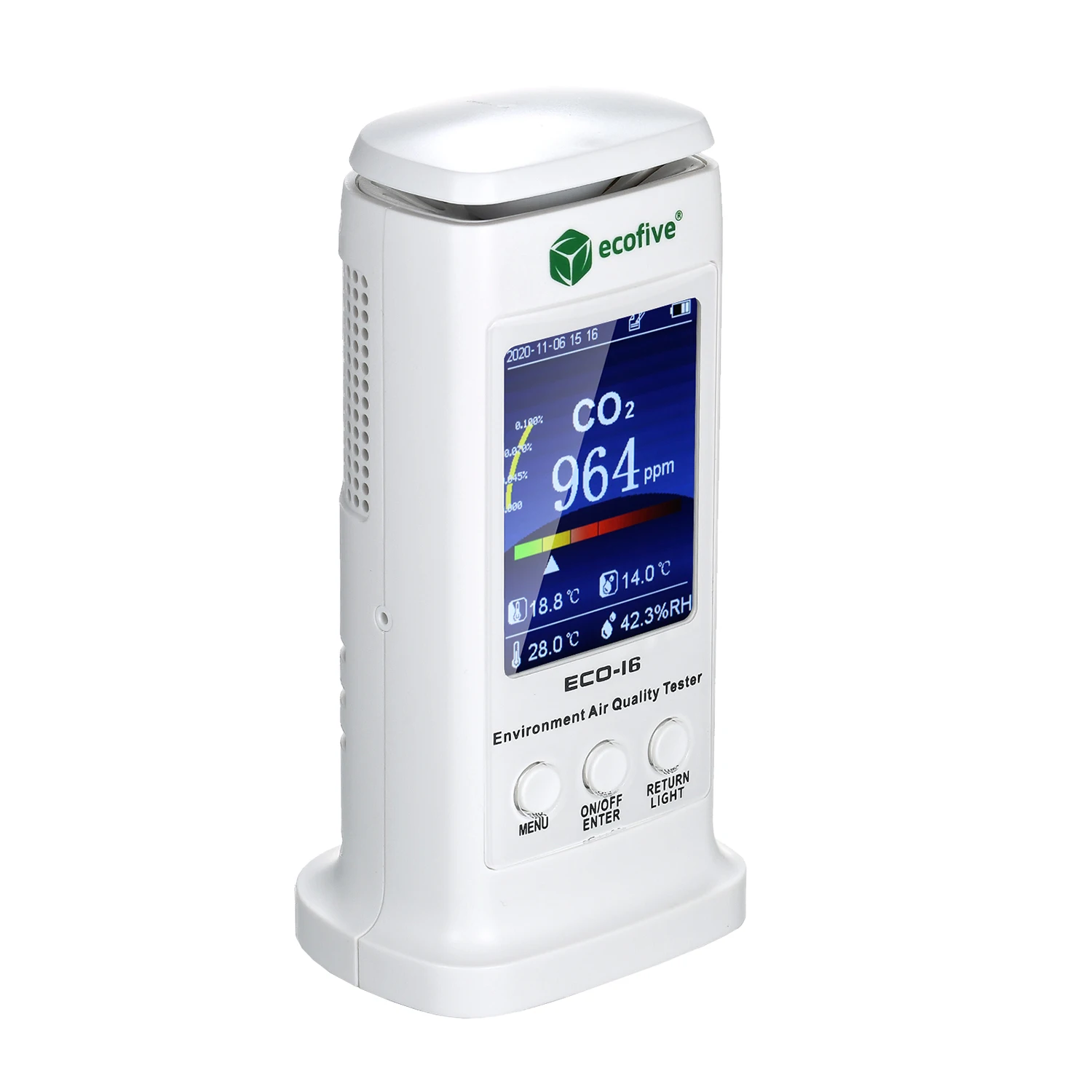 

CO2 Meter Gas Detector Tester Air Quality Monitor Colorful LCD Screen USB Rechargeable CO2 Sensor Meter Quality Monitor