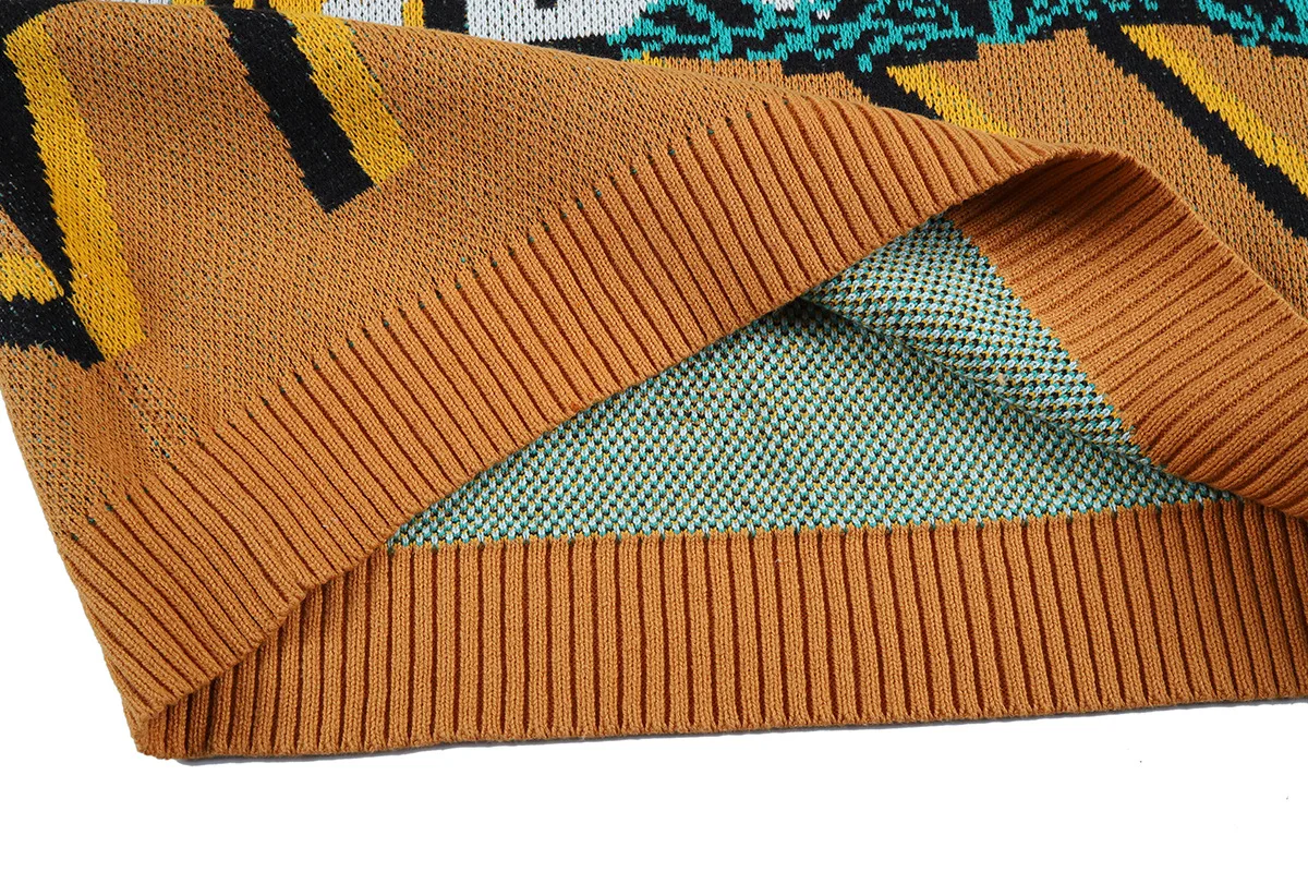 

fashion color contrast sweater Street loose field jacquard knitting Pullover long sleeve woolen man