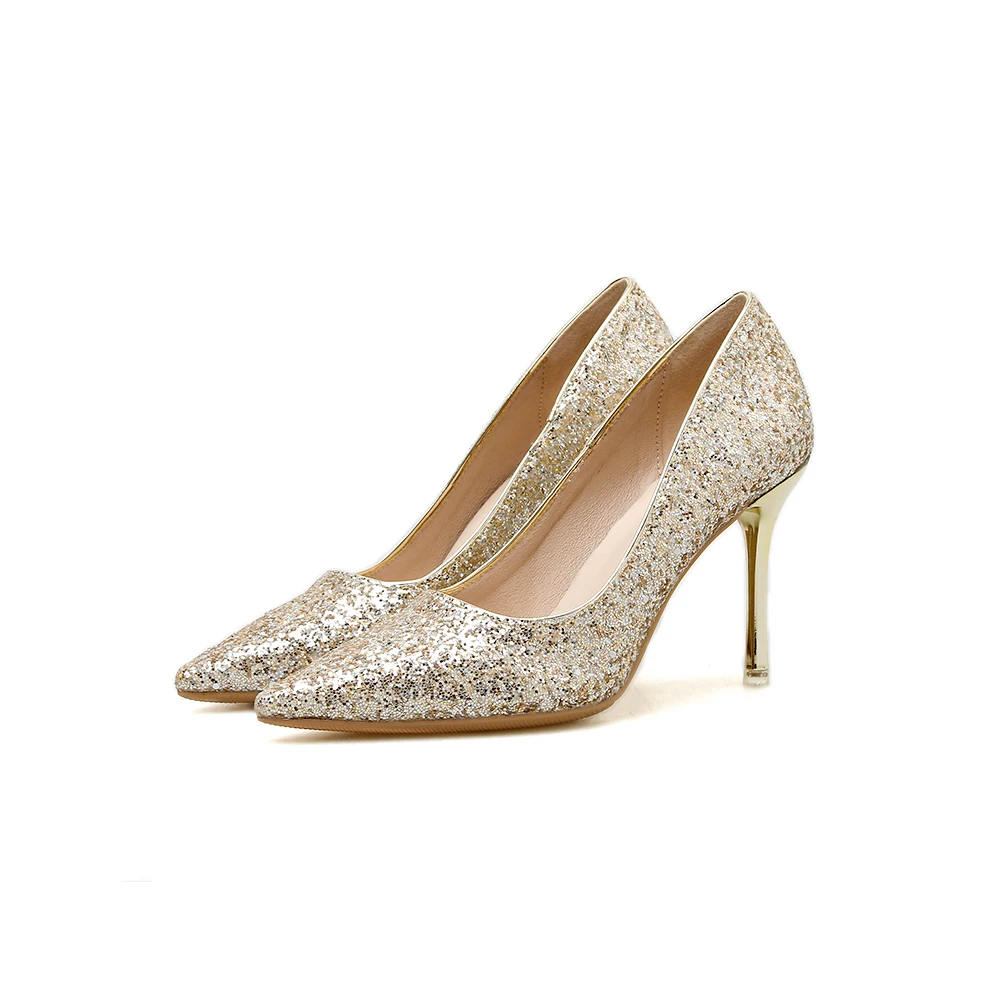 Туфли-лодочки NIUFUNI женские с острым носком тканевые шпильки блестками