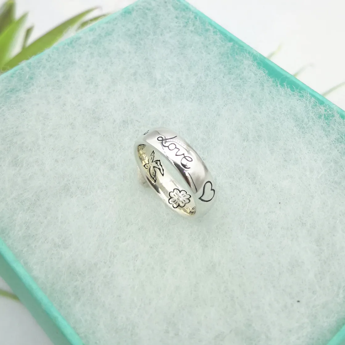 Men and women lovers from 925 sterling silver classic sweet romantic flower ring jewelry carved heart love letters | Украшения и