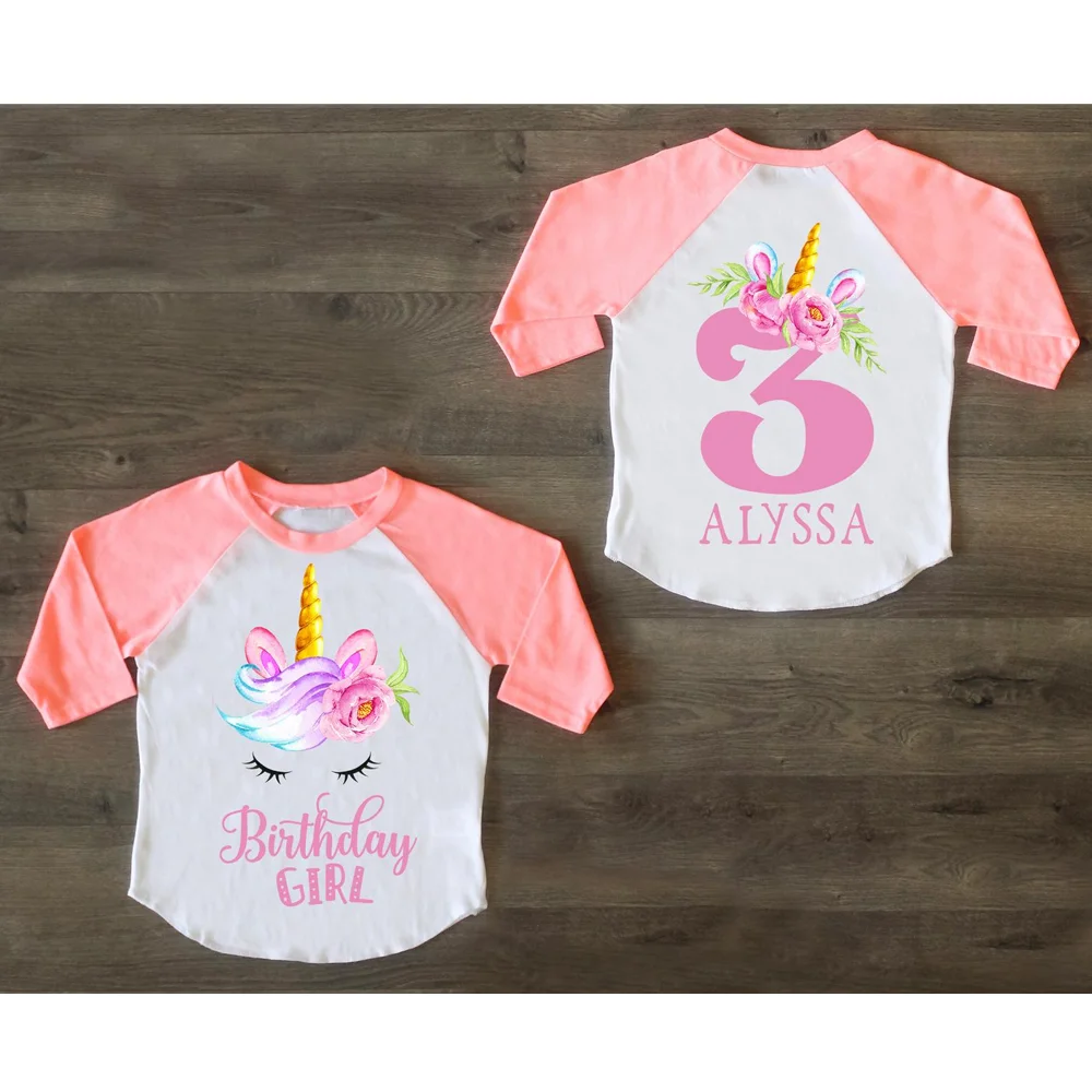 Персонализированные Единорог день рождения пользовательские три дня рубашка