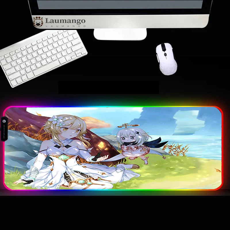 

Genshin impact MousePad RGB HD Pattern Printing Large High-quality Rubber kawaii gaming Desk Mat 400x900mm LED Mouse pad XXL