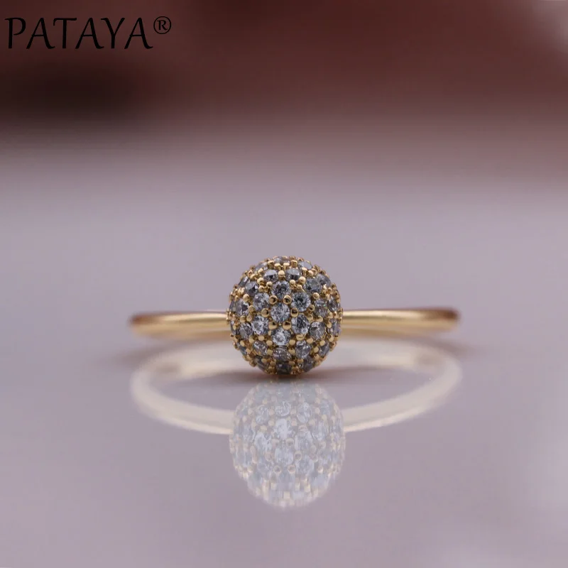 Новинка 585 женские кольца PATAYA из розового золота сферические с инкрустацией