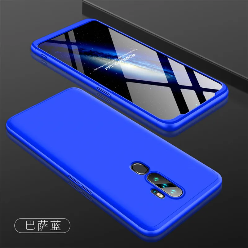 Oppo A5 A11X чехол A52020 360 градусов полное покрытие защищенное матовое твердое покрытие для Oppo A9 цветное покрытие со стеклянной пленкой - Цвет: Blue