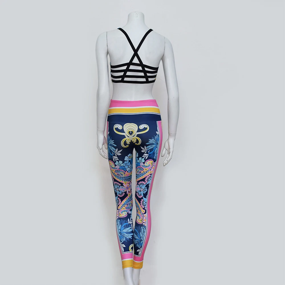 Женский комплект для йоги с принтом в виде листьев женский спортивный костюм