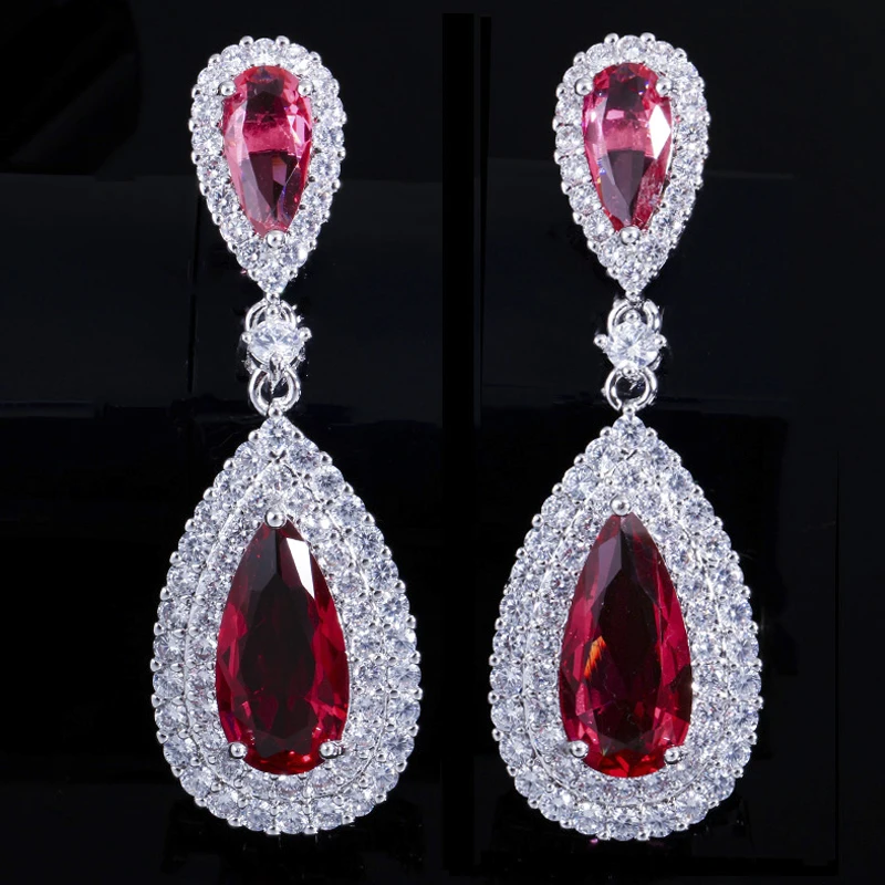 ThreeGraces Elegant Women Royal Blue Long Teardrop Cubic Zirconia Crystal Large Bridal Dangle Earrings Wedding Jewelry ER203 | Украшения и