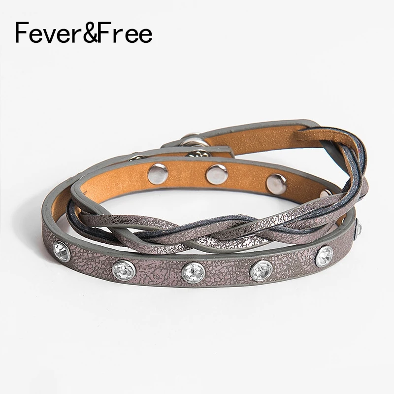 Fever & Free 2 слоя оснастки кнопка ювелирные изделия 3 цвета панк браслеты и для женщин