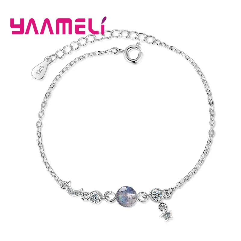 Браслет Moon Star с натуральным лунным камнем Теннисный браслет серебряным и
