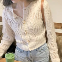 fashion trend loose simple tops autumn and winter new hollow knit cardigan casual all match gentle and lazy wind cute sweet top
