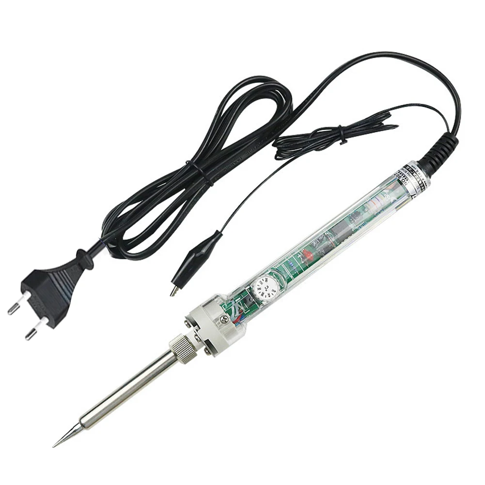 

DIY Lightweight Soldering Iron with Indicator Light Transparent Handle Stainless Steel Fast Heating Iron Tip Repair Tool